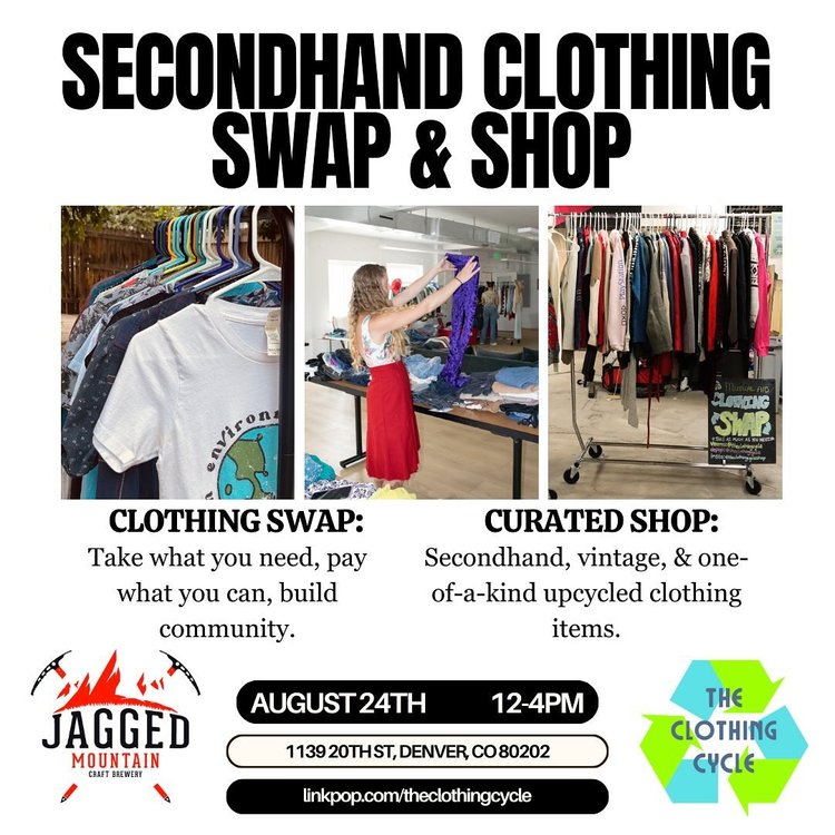Join us on August 24th for a clothing swap & shop 👖👕👚👛🧢 🥾🧥 Bring in your gently used clothing and swap for a new secondhand item to add to your closet! Don't have any clothes to donate? Grab a pint and check out the cu